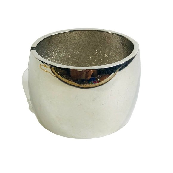 New Boutique Silvertone Polished Extra Wide Clamper Cuff Bracelet 80s Style - Picture 3 of 5